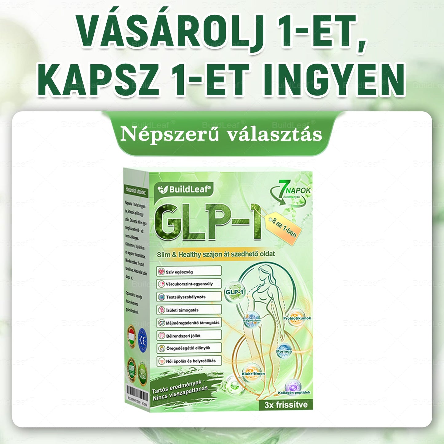 D💥 BENU Online Áruház 🏪 BuildLeaf GLP-1 8-az-1-ben Fit & Vital orális oldat — napi 1x használat, látható eredmény 7 nap alatt. Támogatja a testsúlykontrollt, vércukor- és szív-érrendszeri egészséget, emésztést és ízületeket.